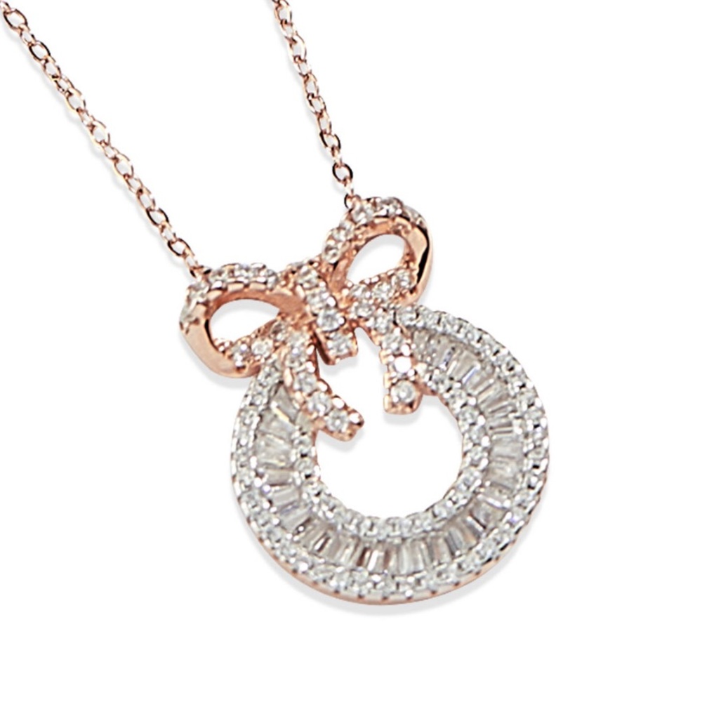 Park Lane Rose Gold and White Crystal Bow Pendant Necklace